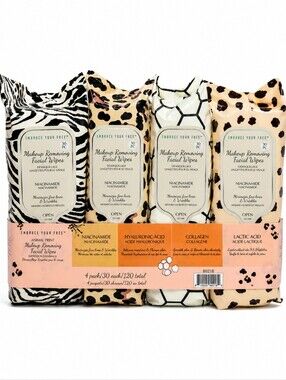 Embrace Your Face Animal Print Makeup Wipes 4 Pack 120 ct Targeted Skincare